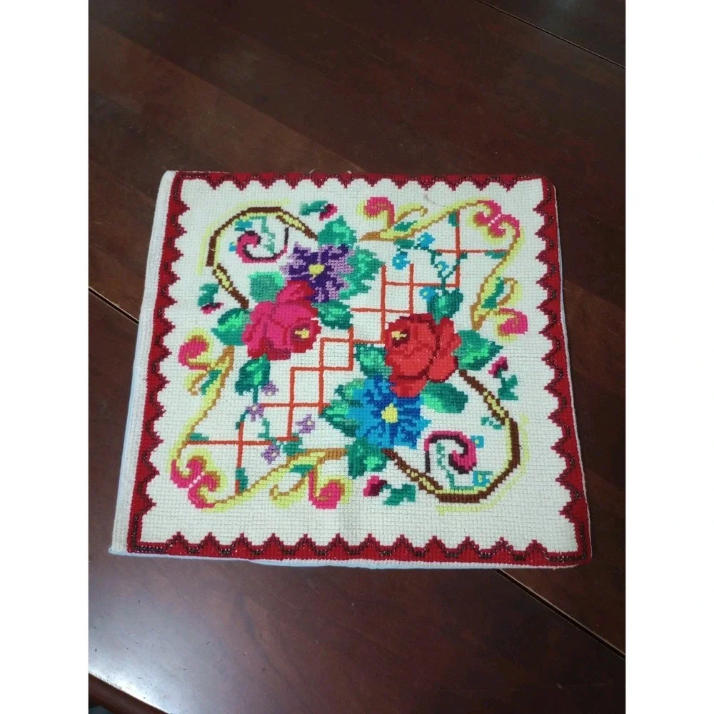 Vintage Handmade Needlepoint Throw Pillow Cover 12